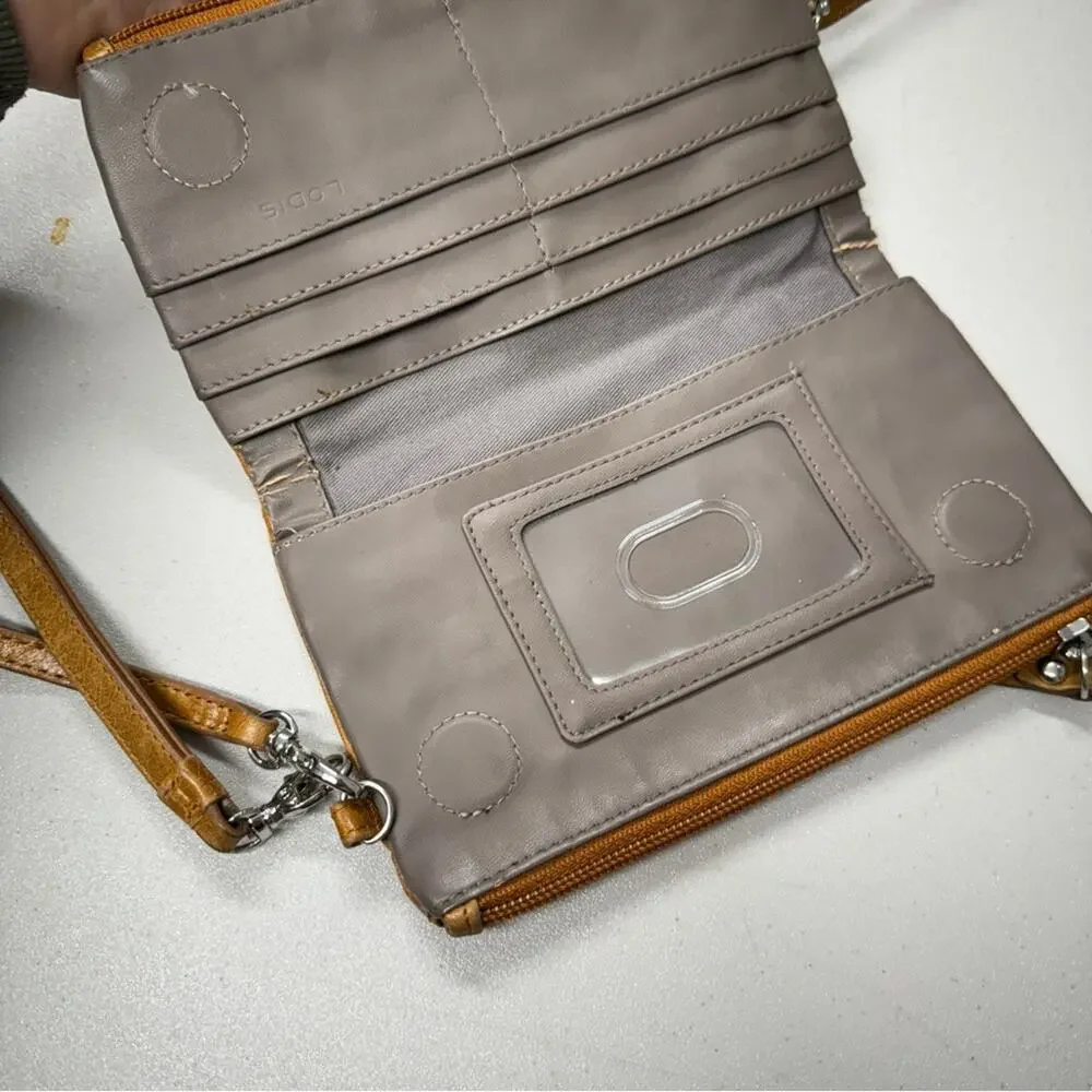 Lodis Tan Leather Crossbody Mini Handbag Purse Bag Womens Magnetic Closure